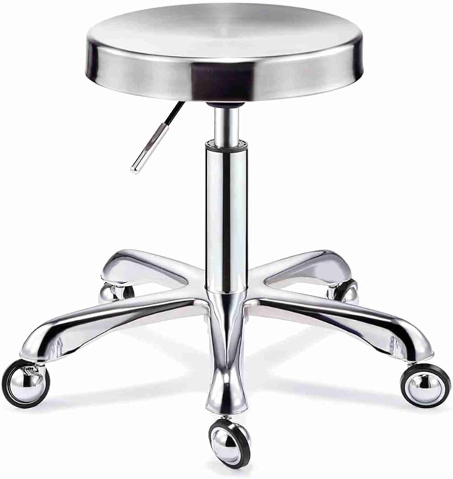 Yo LKK ローラースツール 丸椅子 診察椅子 スツール カウンターチェア 360°回転 ステンレススツール 昇降式 バースツール オフィスチェア 理髪スツールワークショップスツールテーブル 美容スツール ネイルチェア 銀 太い足